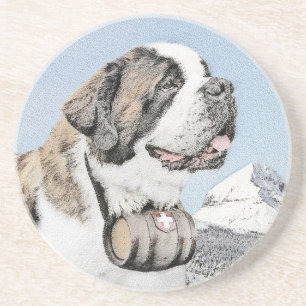 Saint Bernard Painting - Cute Original Hund Art Underlägg