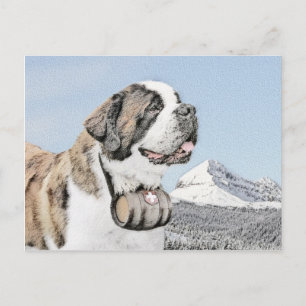 Saint Bernard Painting - Cute Original Hund Art Vykort