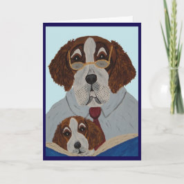 Saint Bernard-pappa läser för valp Kort