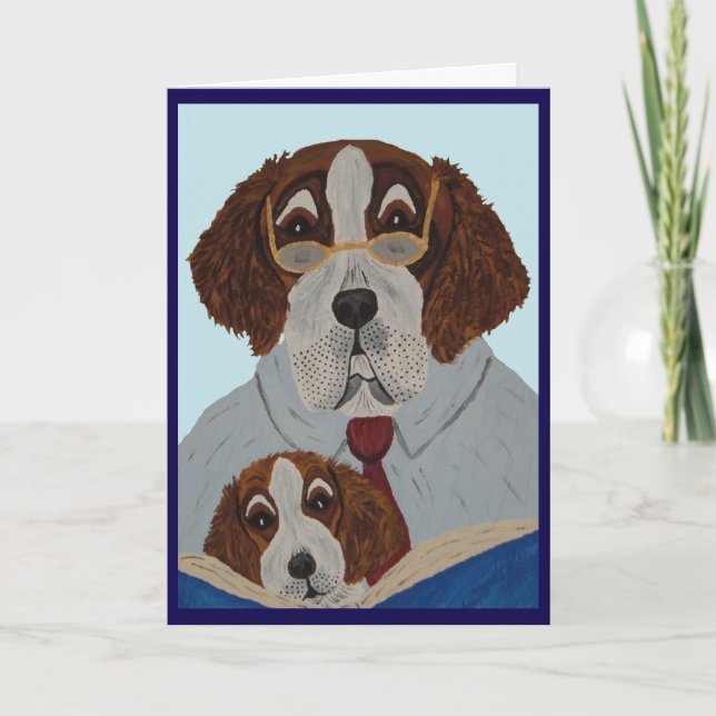 Saint Bernard-pappa läser för valp Kort (Framsida)
