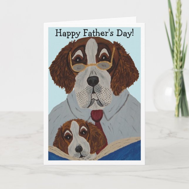 Saint Bernard Pappa läser för Valp  Kort (Framsida)