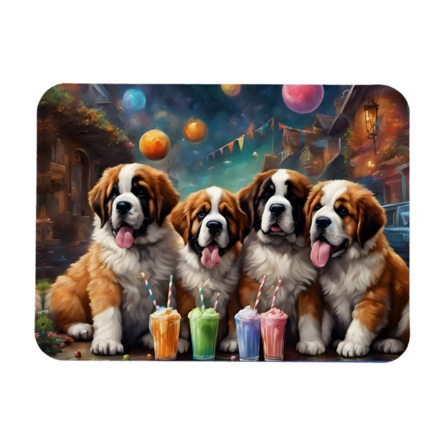 Saint Bernard Puppies och Milkshakes Magnet (Horisontell)