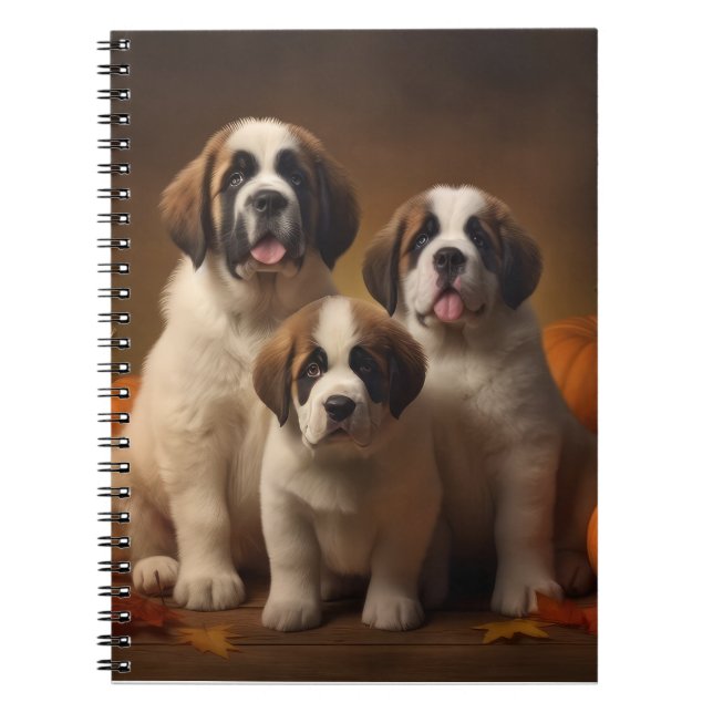 Saint Bernard Puppy Autumn Delight Pumpkin Anteckningsbok (Framsidan)