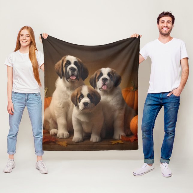 Saint Bernard Puppy Autumn Delight Pumpkin Fleecefilt (På plats)