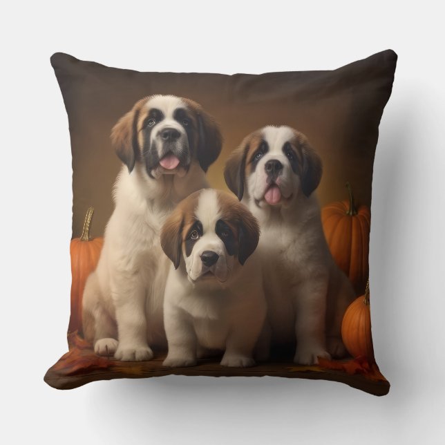 Saint Bernard Puppy Autumn Delight Pumpkin Kudde (Framsida)