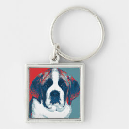 Saint Bernard Puppy Hope Policy Parody Design Fyrkantig Silverfärgad Nyckelring