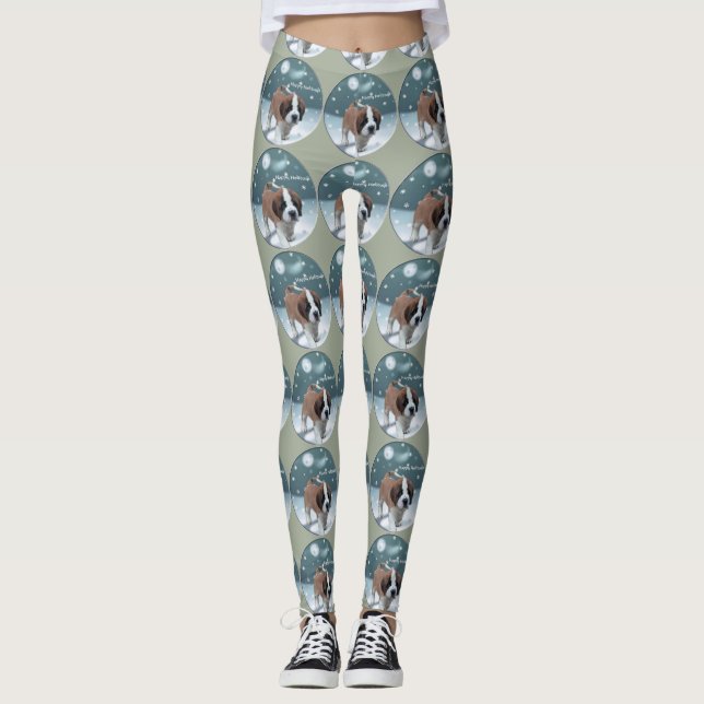Saint Bernard Puppy Jul Leggings (Framsida)