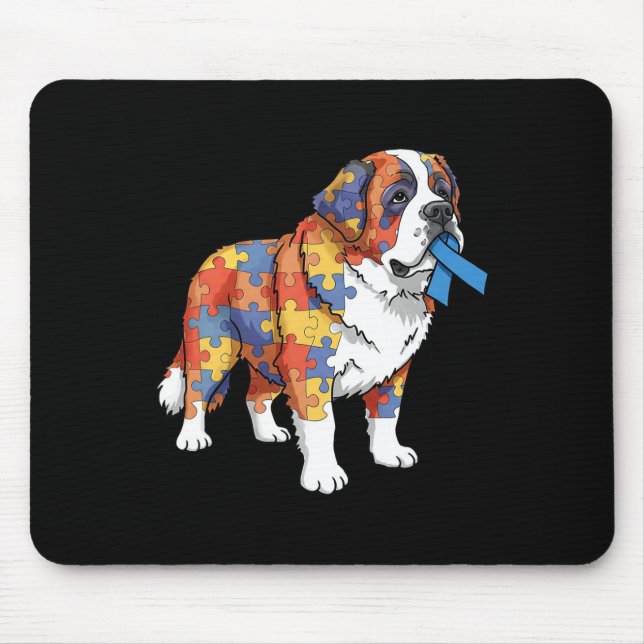 Saint Bernard Pussel Autism Medvetenhet Autistisk  Musmatta (Framsidan)