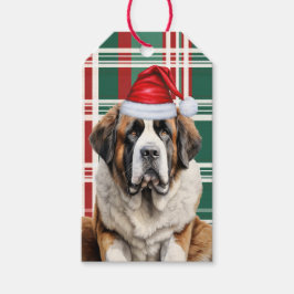 Saint Bernard Red Green Plaid Dog Lover Christmas Presentetikett