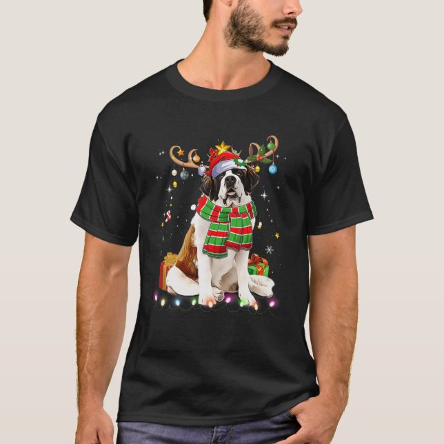 Saint Bernard Reindder Santa Hat Julgran Li T Shirt (Framsida)