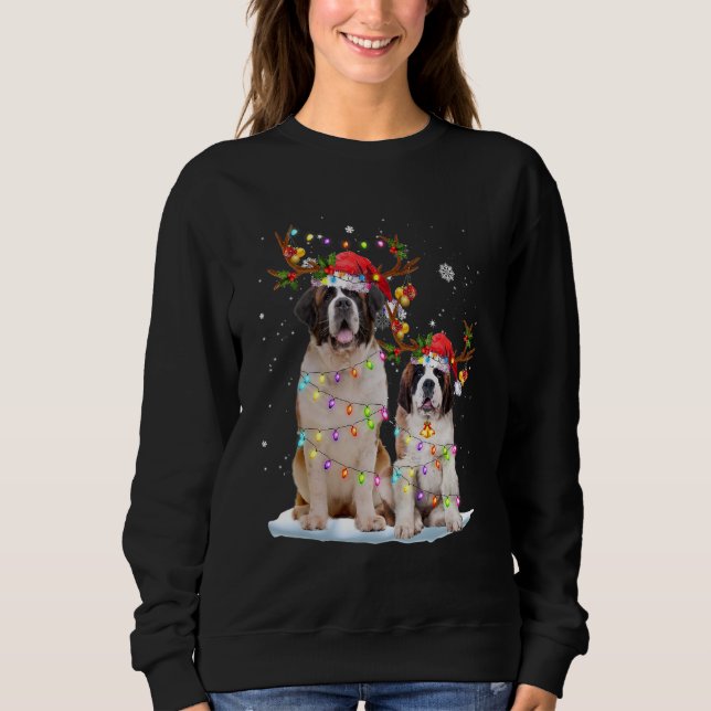 Saint Bernard Reindeer Santa Hat Xmas Lights Chris T Shirt (Framsida)