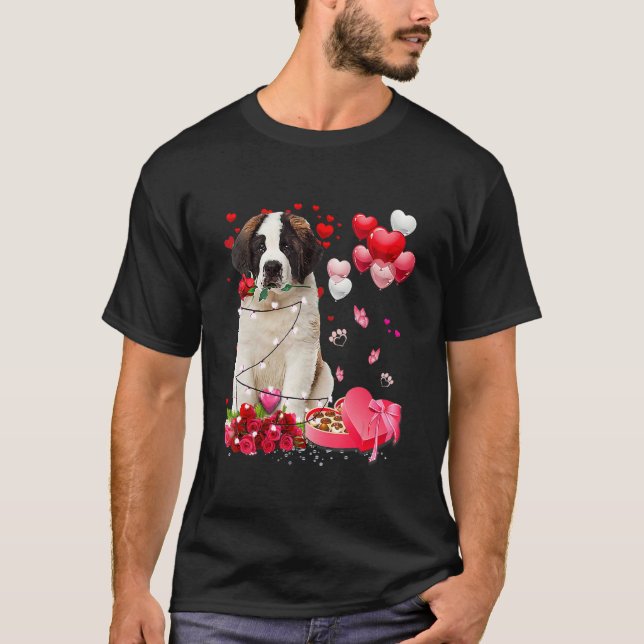 Saint Bernard Rose Heart Happy Valentine Day Dog M T Shirt (Framsida)