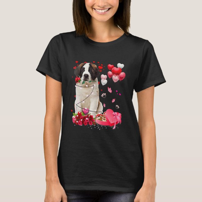 Saint Bernard Rose Heart Happy Valentine Day Dog M T Shirt (Framsida)