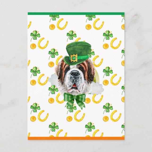 Saint Bernard Shamrock St. Patriksdag Helg Vykort (Framsida)