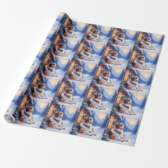 Saint Bernard Snowy Mountain Lodge Christmas Dog Presentpapper (Utrullad)