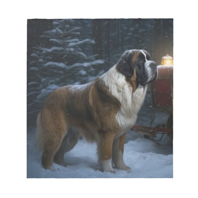 Saint Bernard Snowy Sleigh-juldekretet Anteckningsblock (Framsida)