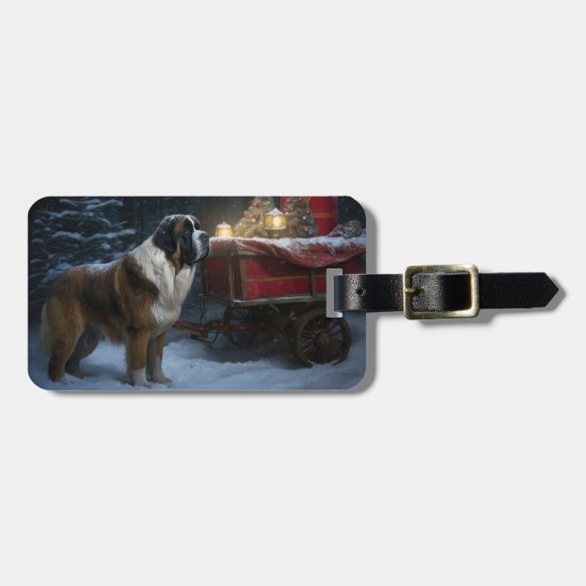 Saint Bernard Snowy Sleigh-juldekretet Bagagebricka (Horisontell Framsida)