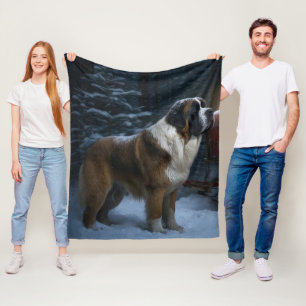 Saint Bernard Snowy Sleigh-juldekretet Fleecefilt