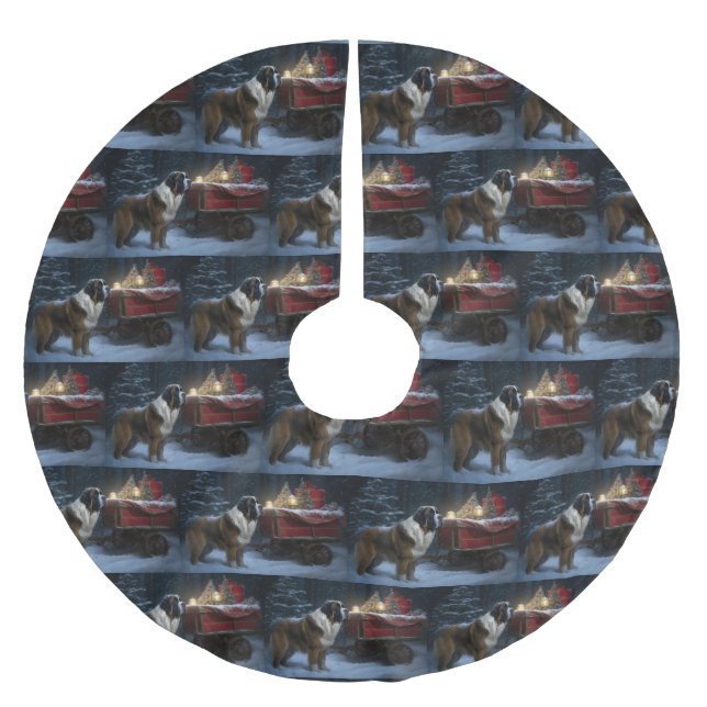 Saint Bernard Snowy Sleigh-juldekretet Julgransmatta Borstad Polyester (Framsidan)
