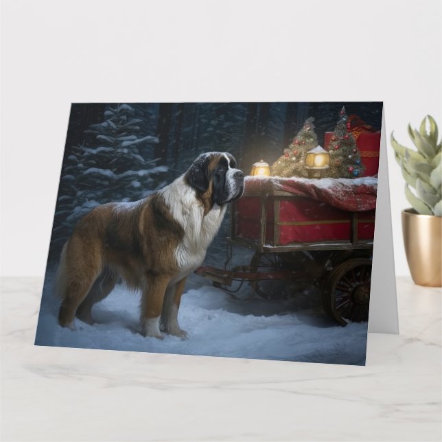 Saint Bernard Snowy Sleigh-juldekretet Kort (Liten växt)