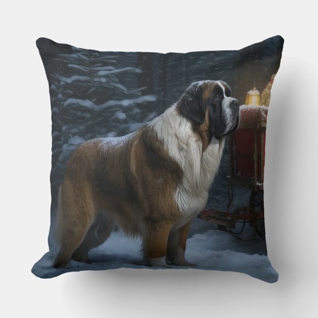 Saint Bernard Snowy Sleigh-juldekretet Kudde (Framsida)