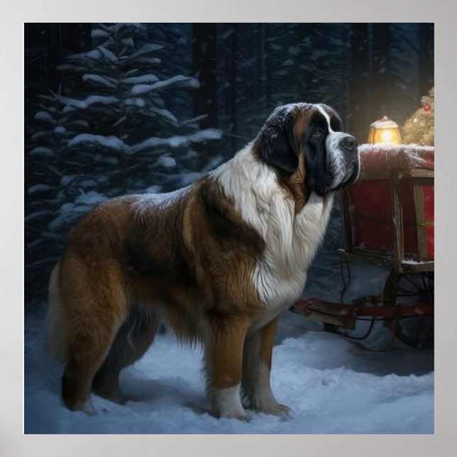 Saint Bernard Snowy Sleigh-juldekretet Poster (Framsidan)