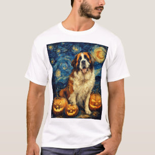 Saint Bernard Söt Hund Halloween Jack O Lantern Pu T Shirt