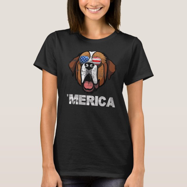 Saint Bernard Sunglasses American USA flagga 4:e T Shirt (Framsida)