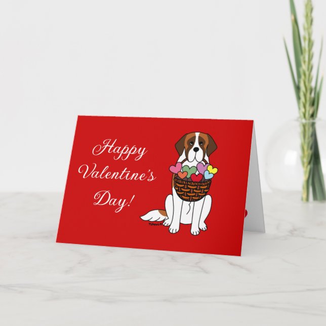 Saint Bernard Tecknad Valentine Day Helgkort (Framsida)