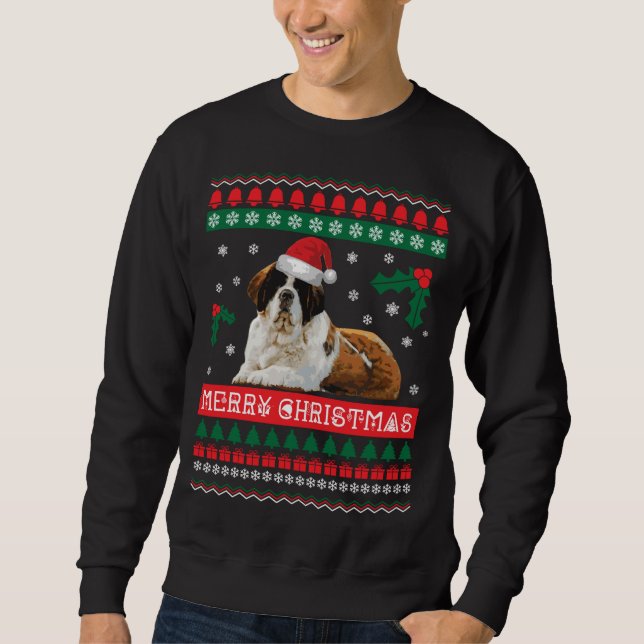 Saint Bernard Ugly jul Sweater St Bernard Do Lång Ärmad Tröja (Framsida)
