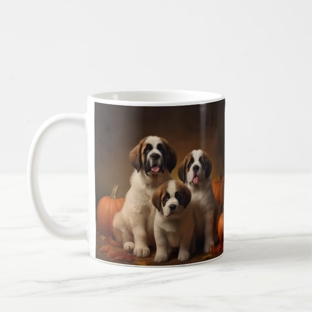 Saint Bernard Valp Höstglädje Pumpa Kaffemugg (Vänster)