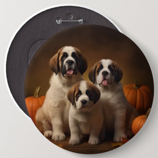 Saint Bernard Valp Höstglädje Pumpa Knapp (Framsida & baksida)