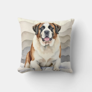 Saint Bernard Vattenfärg Snödriva Konst Kudde