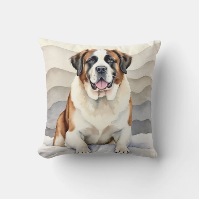 Saint Bernard Vattenfärg Snödriva Konst Kudde (Framsida)
