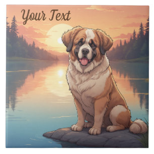 Saint Bernard vid sjö Kakelplatta