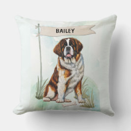 Saint Bernard Watercolor Personalized Dog Kudde