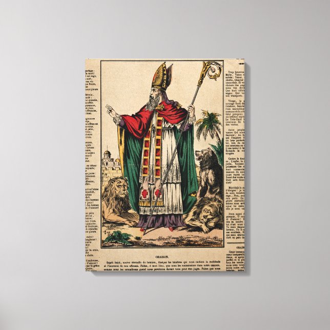 Saint Blaise. Färgad litografi v Canvastryck (Framsida)