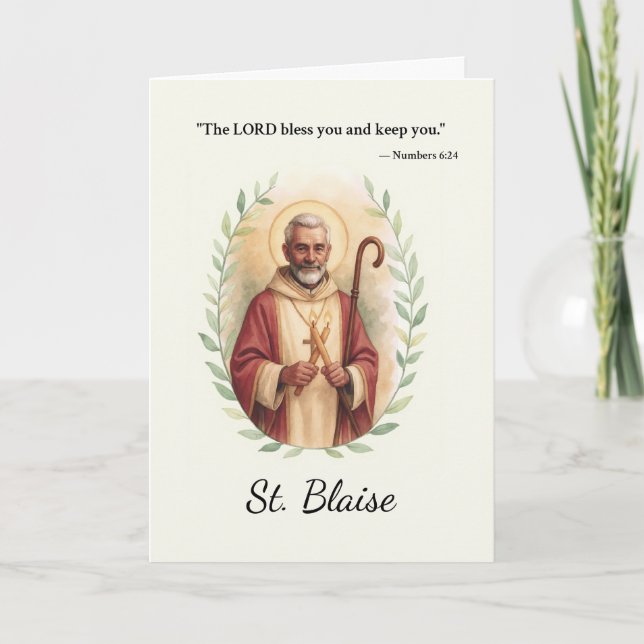 Saint Blaise Feast Day Blessings Watercolor Wandea Kort (Framsida)