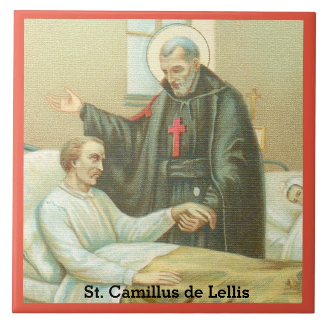 Saint Camillus Comforting an Ogiltigt (M 021) Kakelplatta (Framsidan)