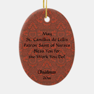 Saint Camillus de Lellis (SAU 37; för Nurses) Oval Julgransprydnad Keramik