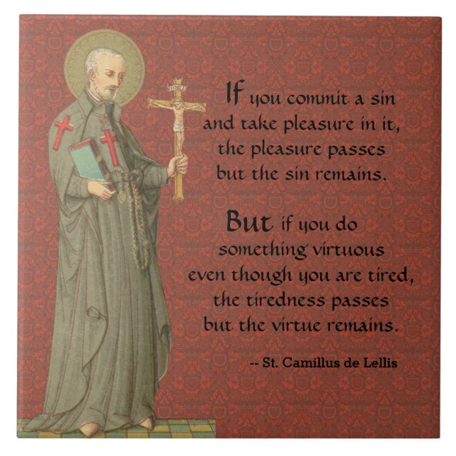 Saint Camillus de Lellis (SAU 37; med citat) Kakelplatta (Framsidan)