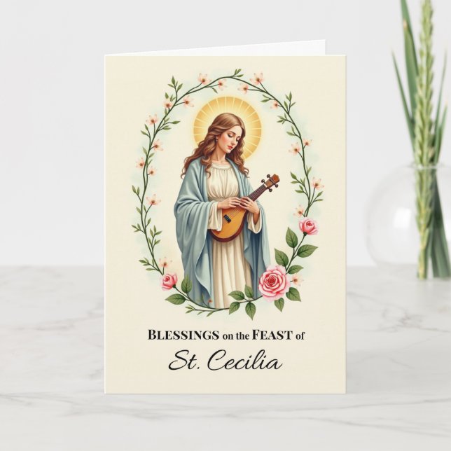 Saint Cecilia Feast Day Blessings Blommigt WAN Kort (Framsida)