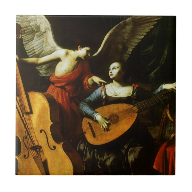 Saint Cecilia och Angel av Carlo Saraceni Kakelplatta (Framsidan)