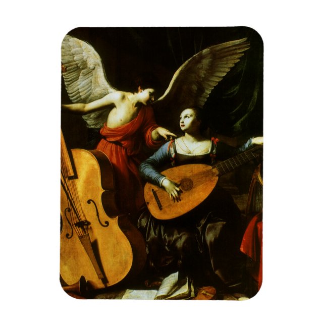 Saint Cecilia och Angel av Carlo Saraceni Magnet (Vertikal)