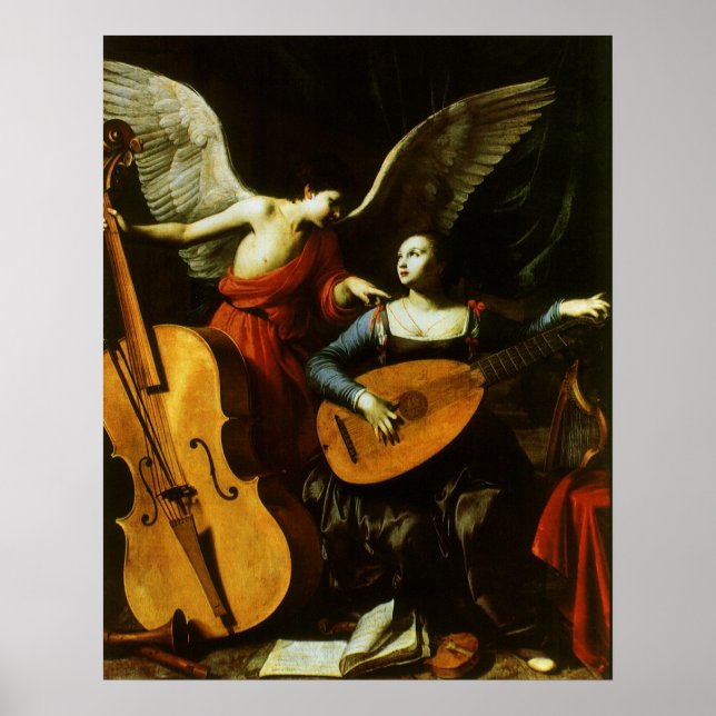 Saint Cecilia och Angel av Carlo Saraceni Poster (Framsidan)