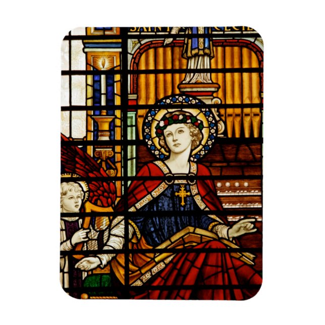 Saint Cecilia Patron Saint of Music Stached Glass Magnet (Vertikal)
