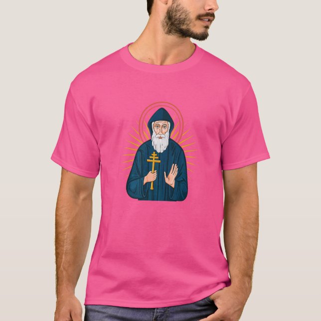 SAINT CHARBEL Heliga mirale munk be för oss T Shirt (Framsida)