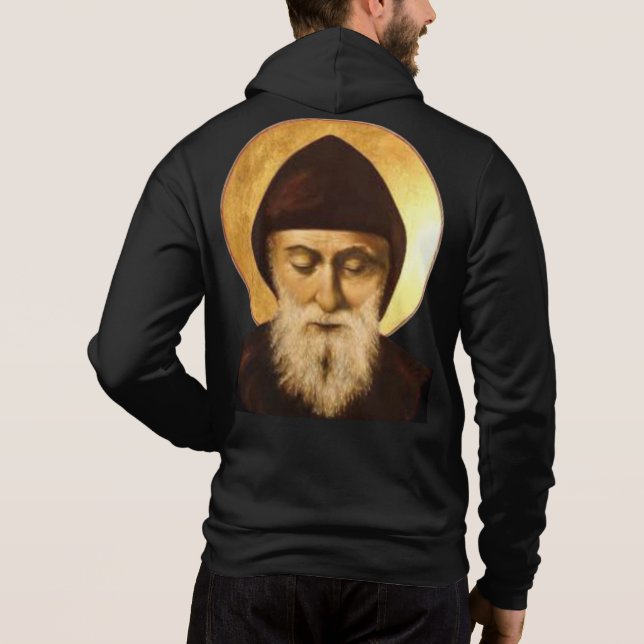 Saint Charbel Makhlouf-Både Sides-Zippered Hoodie T Shirt (Baksida)