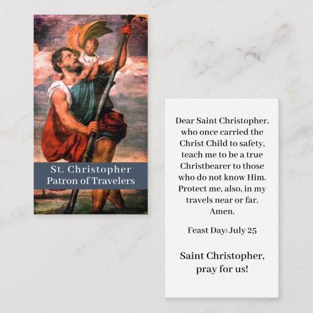 Saint Christopher Anpassade Prayer Card (Fram/baksida)