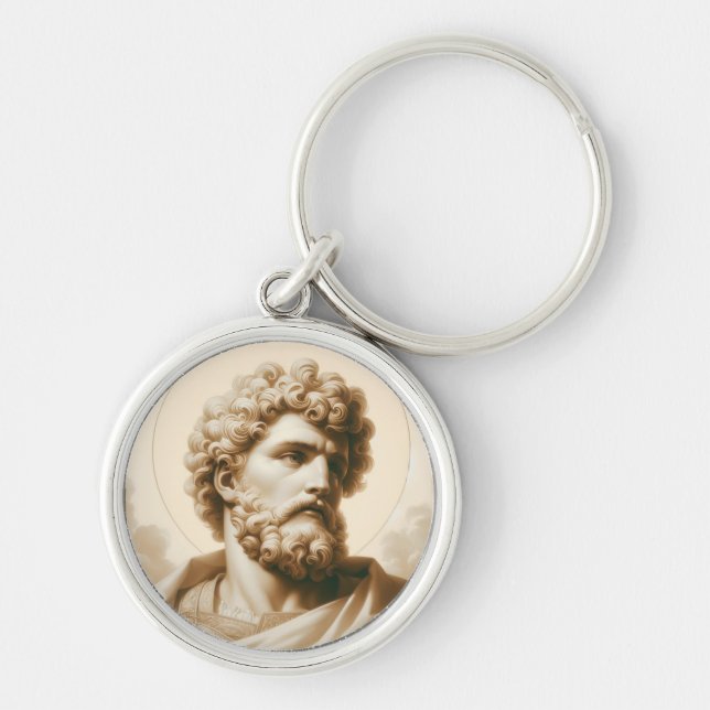 Saint Christopher Artwork Religiösa Protection Art Rund Silverfärgad Nyckelring (Framsidan)